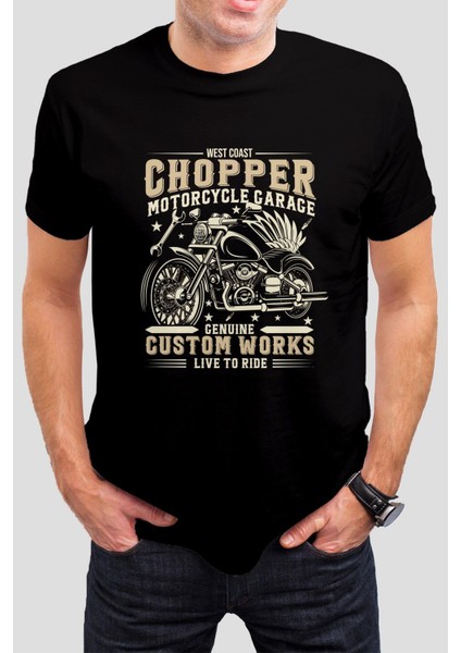 Chopper Baskılı Siyah Tişört C944