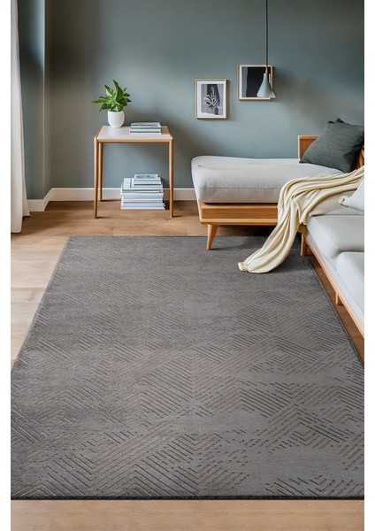 Antrasit Kaymaz Taban Yıkanabilir Dekoratif Kilim Yolluk K5109