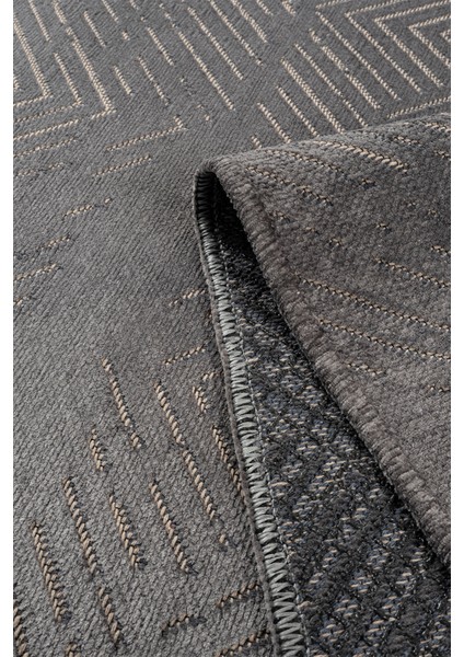 Antrasit Kaymaz Taban Yıkanabilir Dekoratif Kilim Yolluk K5109