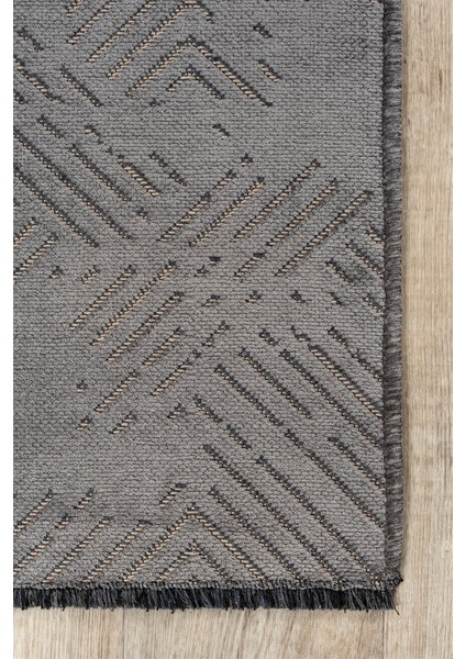Antrasit Kaymaz Taban Yıkanabilir Dekoratif Kilim Yolluk K5109