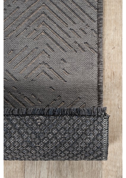 Antrasit Kaymaz Taban Yıkanabilir Dekoratif Kilim Yolluk K5109
