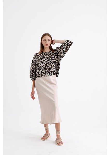 Saten Beli Lastikli Midi Boy Etek