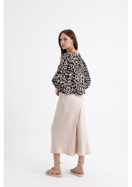 Saten Beli Lastikli Midi Boy Etek