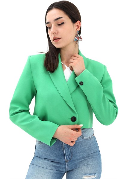 Crop Blazer Kısa Ceket - Yeşil