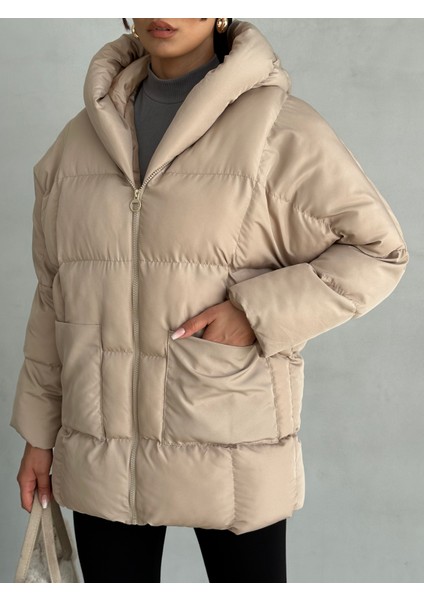 Puffer Yarasa Şişme Oversize Kadın Mont