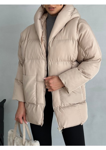 Puffer Yarasa Şişme Oversize Kadın Mont