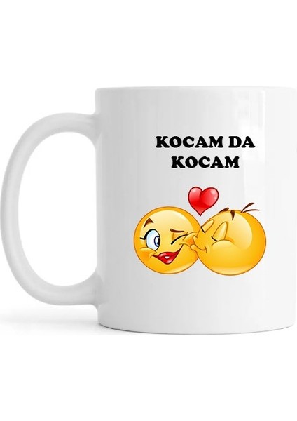 Kocam Da Kocam & Kardım Da Karım Yazılı Emoji Baskılı Beyaz Kupa Bardak(1 Adet)