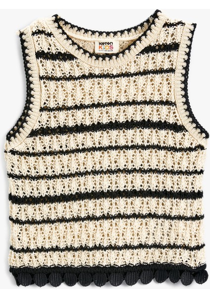 Crop Örgü Süveter Yuvarlak Yaka Kolsuz