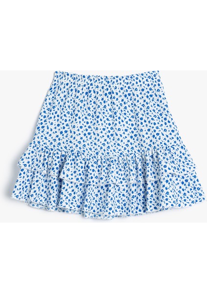 Çiçekli Mini Etek Fırfırlı Katlı Beli Lastikli