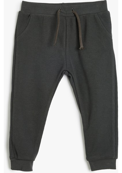 Basic Eşofman Altı Dokulu Beli Bağlamalı Pamuklu