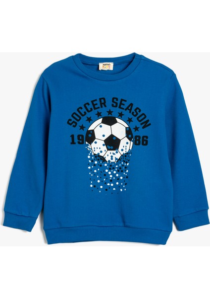 Sweatshirt Uzun Kollu Bisiklet Yaka Futbol Baskılı Şardonlu