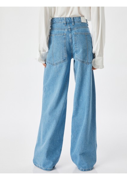 Bol Paça Kot Pantolon Normal Bel Düğmeli Pamuklu - Loose Straight Fit Jean fırsatları