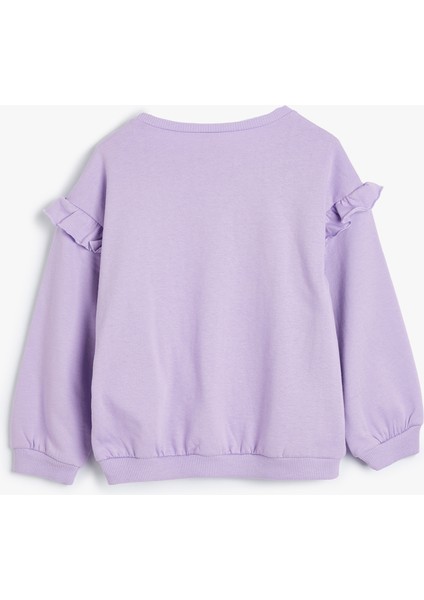 Sweatshirt Unicorn Aplikeli Fırfır Detaylı Pamuklu Şardonlu
