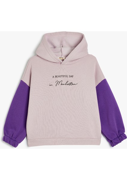 Kapşonlu Crop Sweatshirt Slogan Baskılı Uzun Kollu Pamuklu