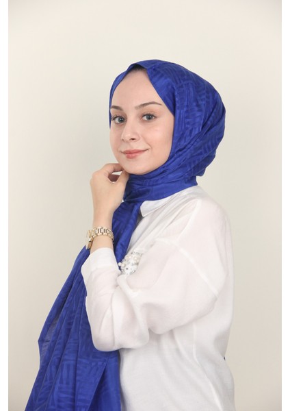 Saks Mavisi Ipekseli Jakar Kare Desen Şal