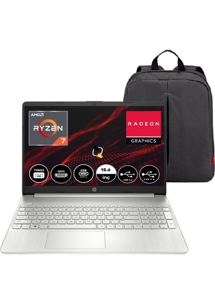 Hp 15S-EQ2000NT Amd Ryzen 7 5700U 8gb 512GB SSD Freedos 15.6" Fhd Taşınabilir Bilgisayar 4H0J2EA+SNERTECHÇANTA