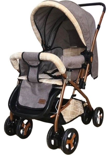 Vav Baby Dual Comfort Line Çift Yönlü Bebek Arabası Bej-Gold