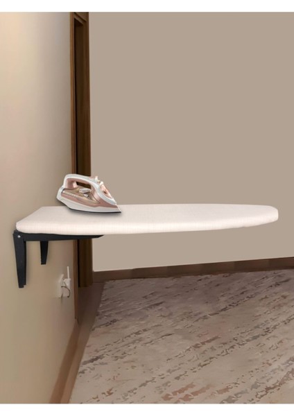 Bej Duvara Monte Katlanabilir Lüks Ütü Masası Dikey Bej Renk 32X90 cm