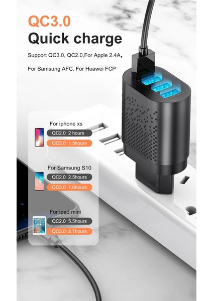 48 W 3 Amper 4 USB Portlu Hızlı Şarj Cihaz - Çoklu Şarj - Siyah + 3 A Hızlı Şarj Kablosu fiyatları