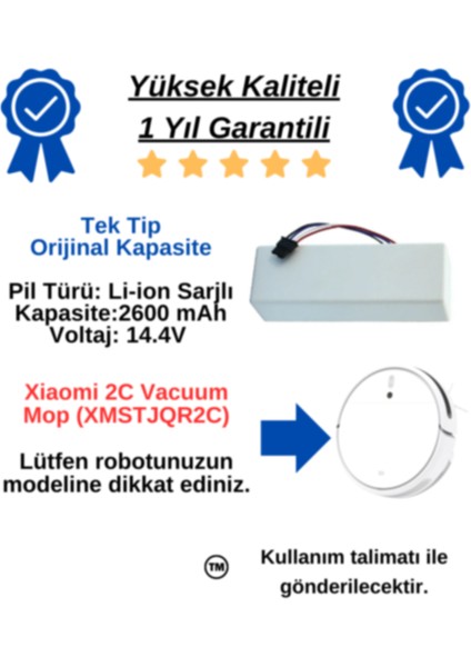 Xiaomi 2c Vacuum Mop (XMSTJQR2C) Batarya 14.4V 2600MAH Robot Süpürge Pili