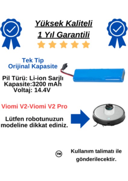 Viomi V2 V2 Pro Uyumlu Batarya 14.4V 3200MAH Robot Süpürge Pili