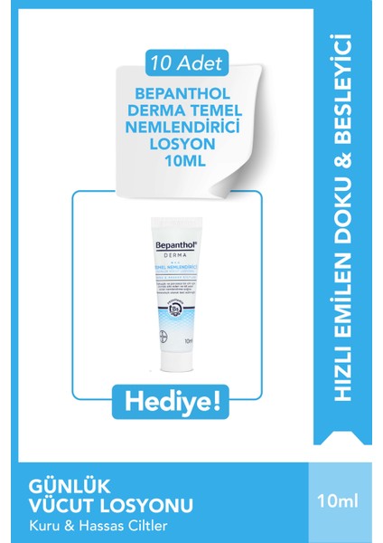 Derma Temel Nemlendirici 400 ml Losyon & 10 adet Günlük Vücut Bakım Losyonu 10 ml fiyatları