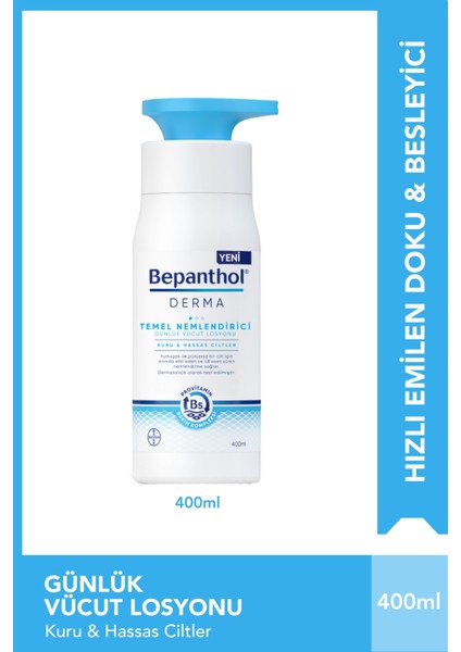 Derma Temel Nemlendirici 400 ml Losyon & 10 adet Günlük Vücut Bakım Losyonu 10 ml modelleri