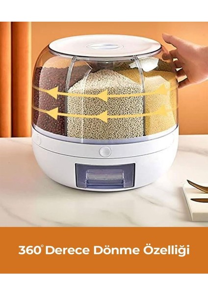 Yıldırımgroup 360° Dönebilen Kuru Gıda ve Bakliyat 6 Bölmeli Hava Geçirmez Saklama Kabı 6 Litre