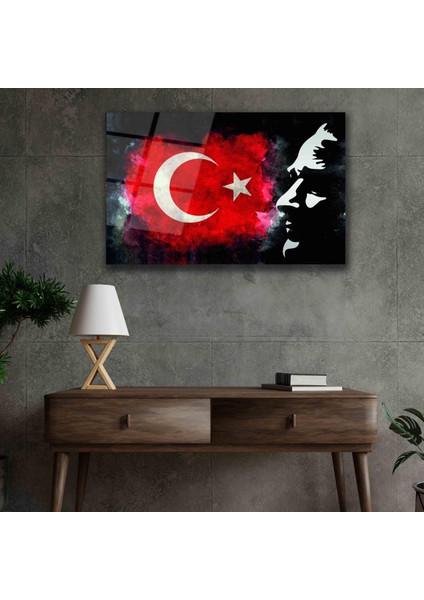 Atatürk Bayrak Atatürk Silüetli Gölgeli Siyah Fonlu Cam Tablo 4mm Dayanıklı Temperli Cam Atatürk Flag Atatürk Silhouette Shadowless Black Background Glass Wall Art fırsatları