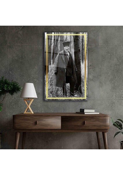 Atatürk Dikey Cam Tablo Büyük Tablo Ev Ofis Dekoru