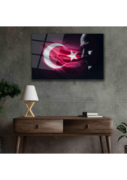 Atatürk Bayrak Atatürk Silüetli Gölgesiz Siyah Fonlu Cam Tablo 4mm Dayanıklı Temperli Cam Atatürk Flag Atatürk Silhouette Shadowless Black Background Glass Wall Art fırsatları