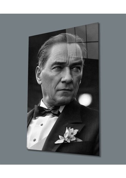 Atatürk Portre Dikey Cam Tablo Büyük Tablo Ev Ve Ofis Dekoru