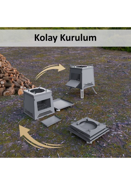 Taşınabilir Çok Fonksiyonlu Çantalı Şiş Bölmeli Izgaralı Portatif Çelik Kamp Sobası