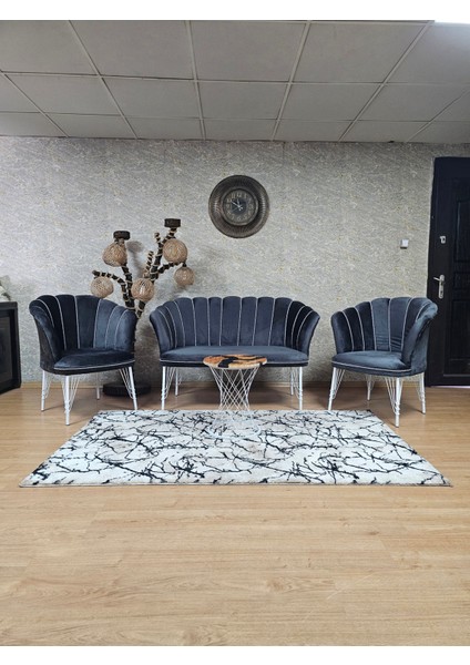 Beyaz Boyalı Tel Ayak Papatya Çay Seti Koltuk Takımı , Balkon,Ofis, Cafe Koltuk Takımı