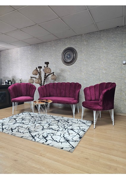 Beyaz Boyalı Tel Ayak Papatya Çay Seti Koltuk Takımı , Balkon,Ofis, Cafe Koltuk Takımı