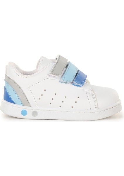 Lunce Cırtlı Işıklı Erkek Bebek Spor Ayakkabı Beyaz - Mavi