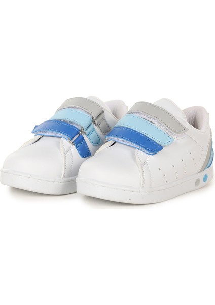 Lunce Cırtlı Işıklı Erkek Bebek Spor Ayakkabı Beyaz - Mavi modelleri