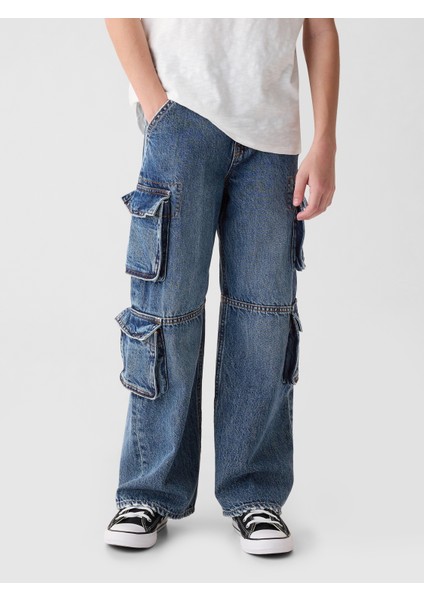 Erkek Çocuk Mavi Double Kargo Baggy Jean Pantolon