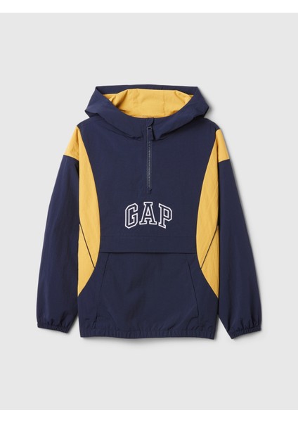 Erkek Çocuk Lacivert Gap Logo Geri Dönüştürülmüş Fermuarlı Anorak Ceket