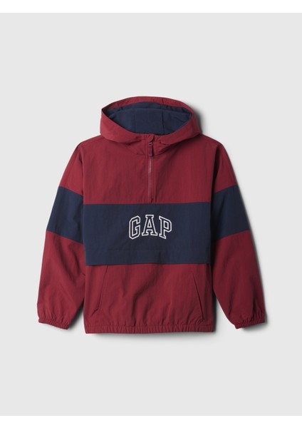 Erkek Çocuk Kırmızı Gap Logo Geri Dönüştürülmüş Fermuarlı Anorak Ceket