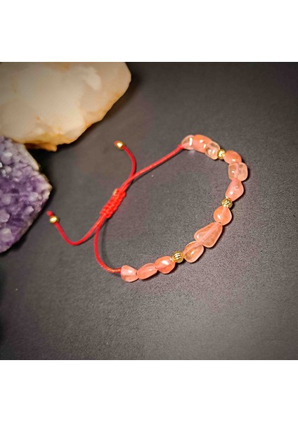 Çilek Kuvars Amorf Kesim Makrome Örgü Doğal Taş Bileklik fiyatları