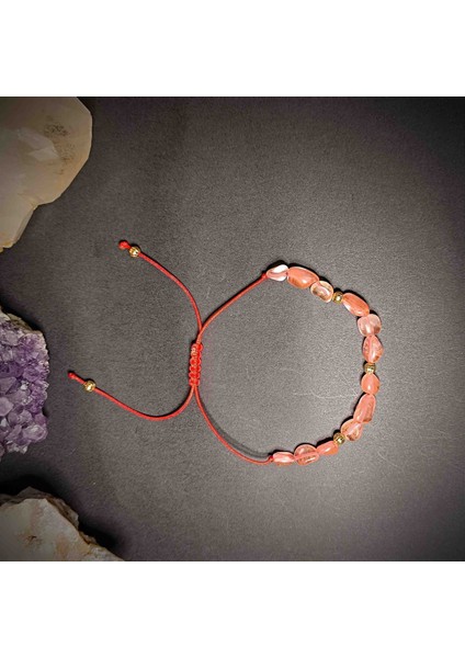 Çilek Kuvars Amorf Kesim Makrome Örgü Doğal Taş Bileklik modelleri