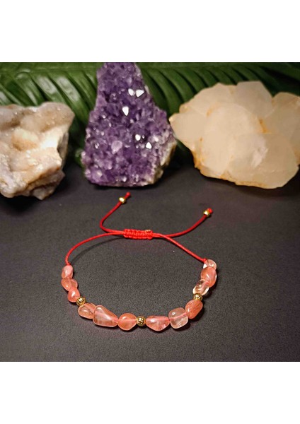 Çilek Kuvars Amorf Kesim Makrome Örgü Doğal Taş Bileklik fırsatları