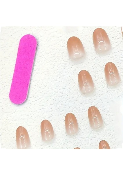 Jel Tırnak Desenli Nail Art Oval Badem Kadın Takma Tırnak Protez Tırnak Set Yapıştırıcı ve 1 Adet Törpü Hediyeli