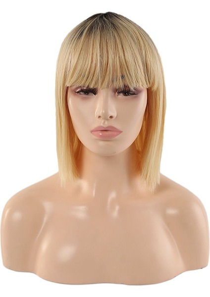 Kahve Platin Renk Geçişli Gerçek Saç Özel Kahküllü Peruk /