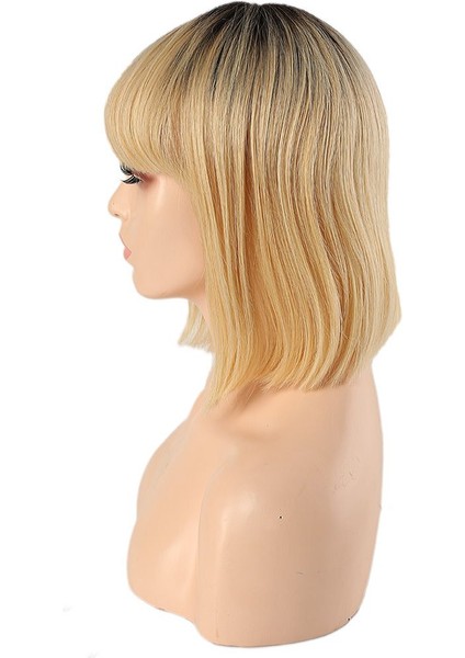 Kahve Platin Renk Geçişli Gerçek Saç Özel Kahküllü Peruk / modelleri