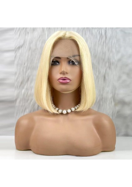 Platin T Lace Gerçek Saç Küt Peruk /