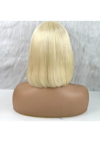 Platin T Lace Gerçek Saç Küt Peruk / fırsatları