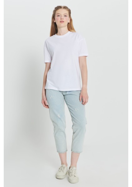 Pamuk Oversize Fit Bol Kesim Bisiklet Yaka Basic Tişört