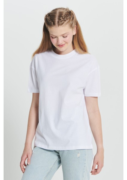Pamuk Oversize Fit Bol Kesim Bisiklet Yaka Basic Tişört